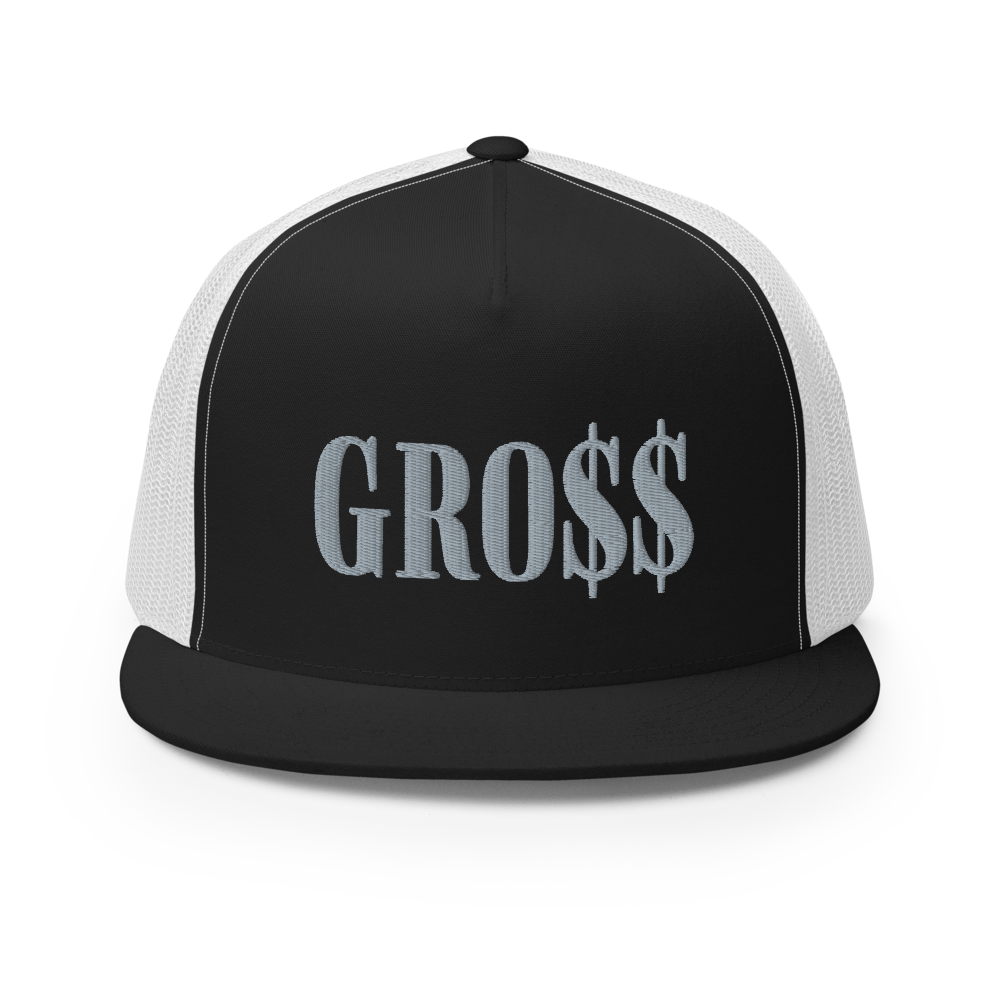 GRO$$ (GREY) Trucker Cap (WHITE), Color: Black/ White