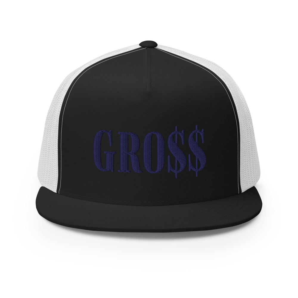 GRO$$ (NAVY BLUE) Trucker Cap, Color: Black/ White