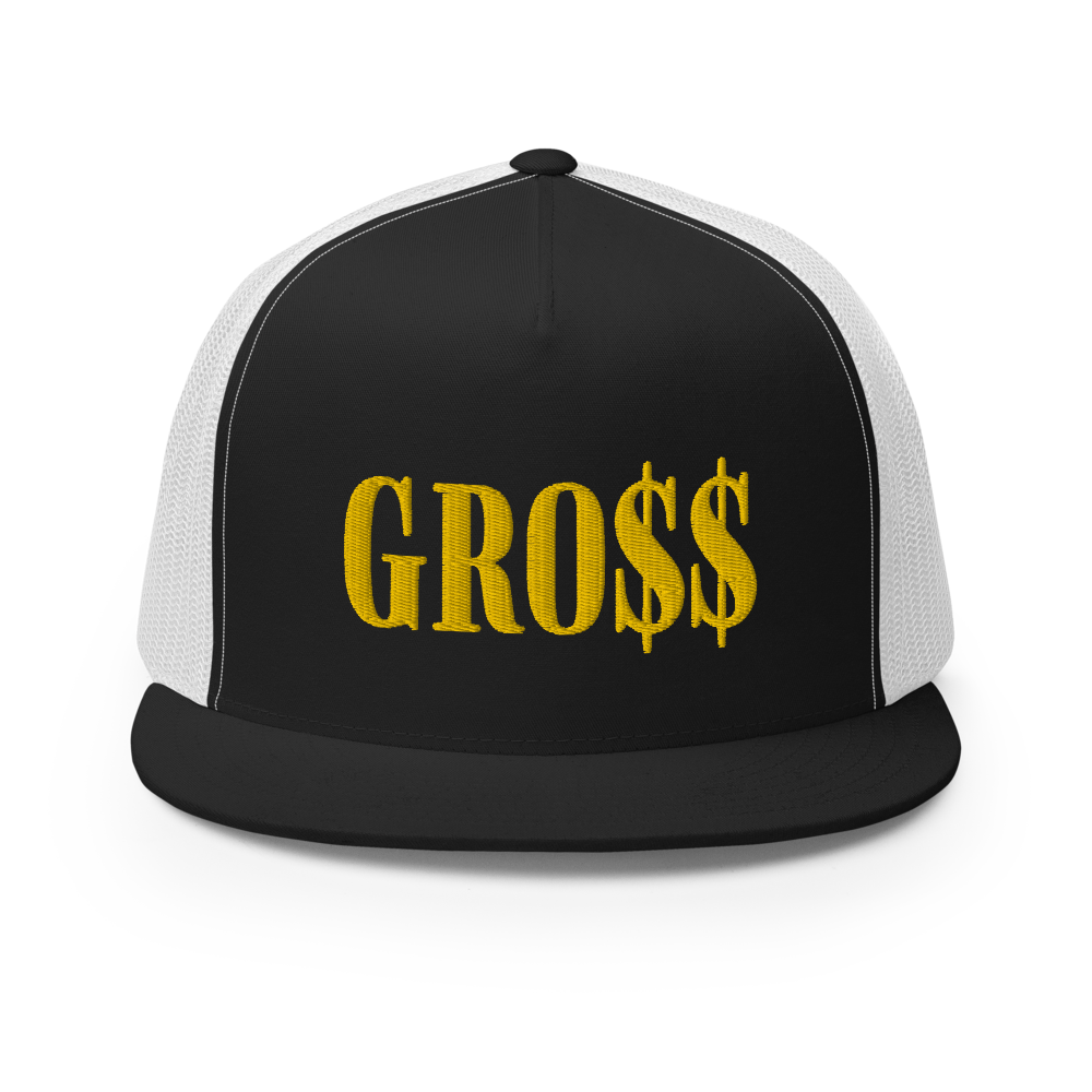 GRO$$ (YELLOW GOLD) Trucker Cap (RED/WHITE/RED), Color: Black/ White