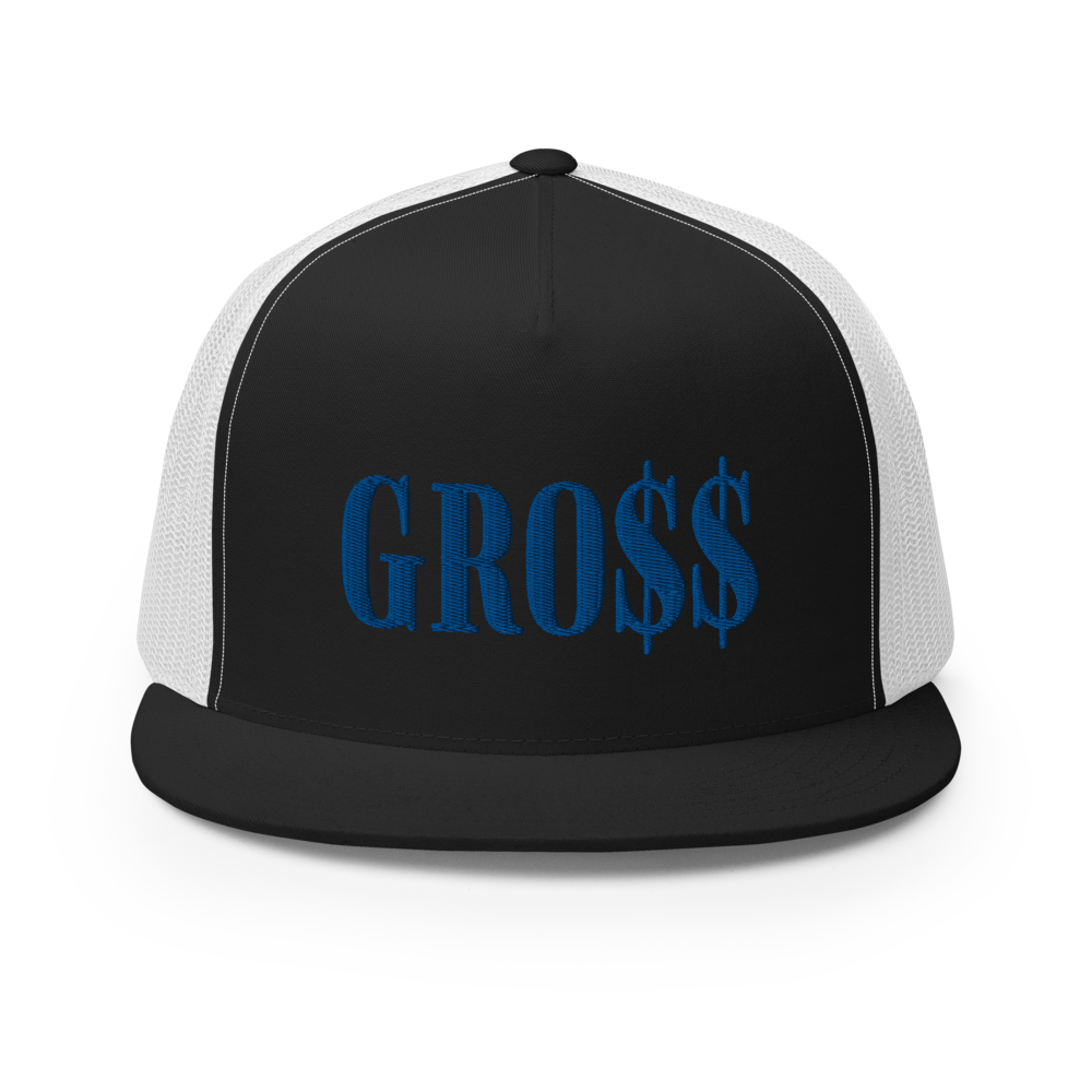 GRO$$ (ROYAL BLUE) Trucker Cap (BLACK), Color: Black/ White