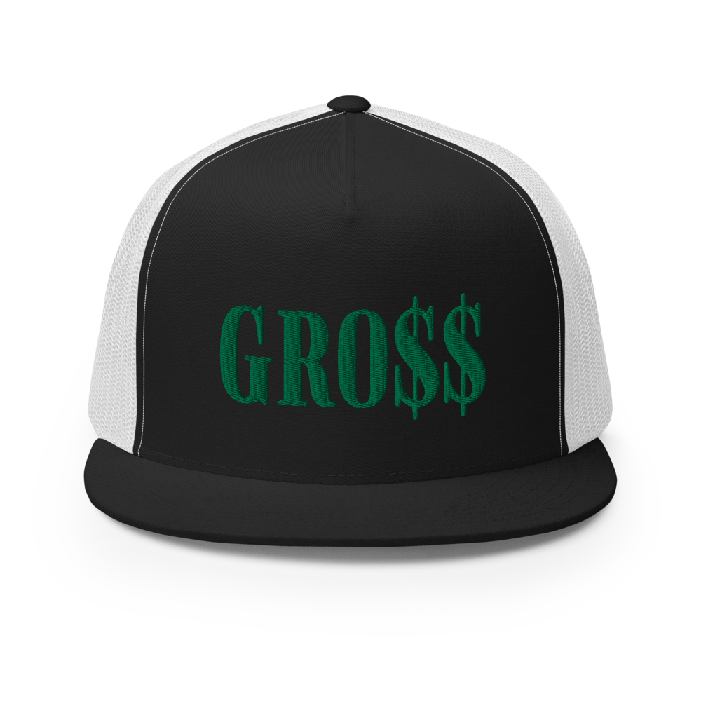GRO$$ (KELLY GREEN) Trucker Cap (BLACK), Color: Black/ White