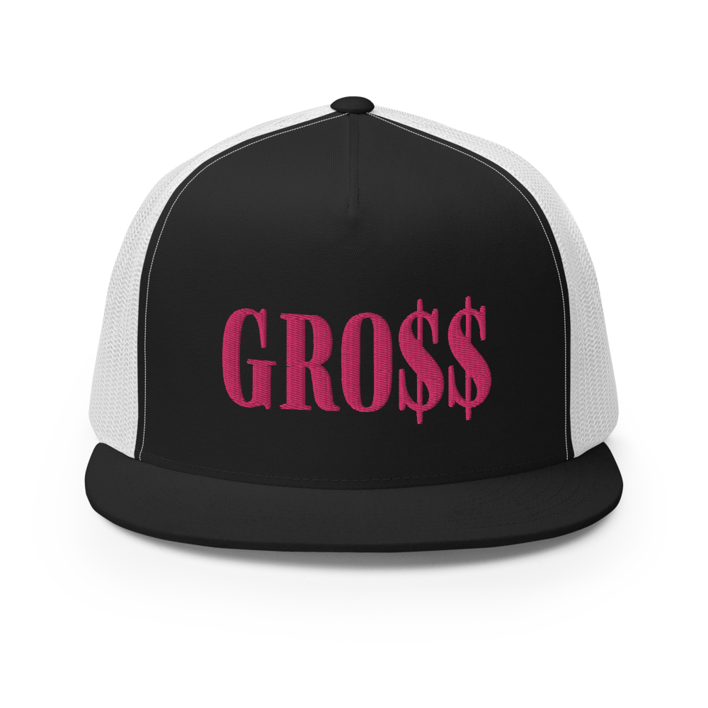 GRO$$ (PINK) Trucker Cap (WHITE), Color: Black/ White