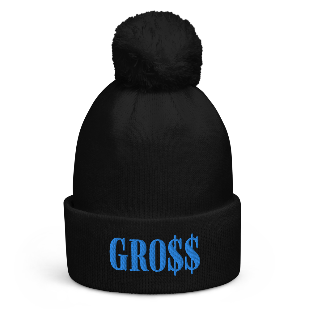 GRO$$ (BAE BLUE) Pom pom beanie (WHITE), Color: Black