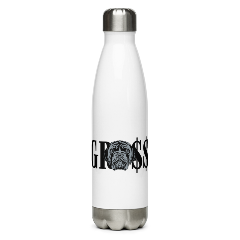 GRO$$ (BLACK)/LA LINEA NEGRA (BLACK) Stainless Steel PET Water Bottle (WHITE)
