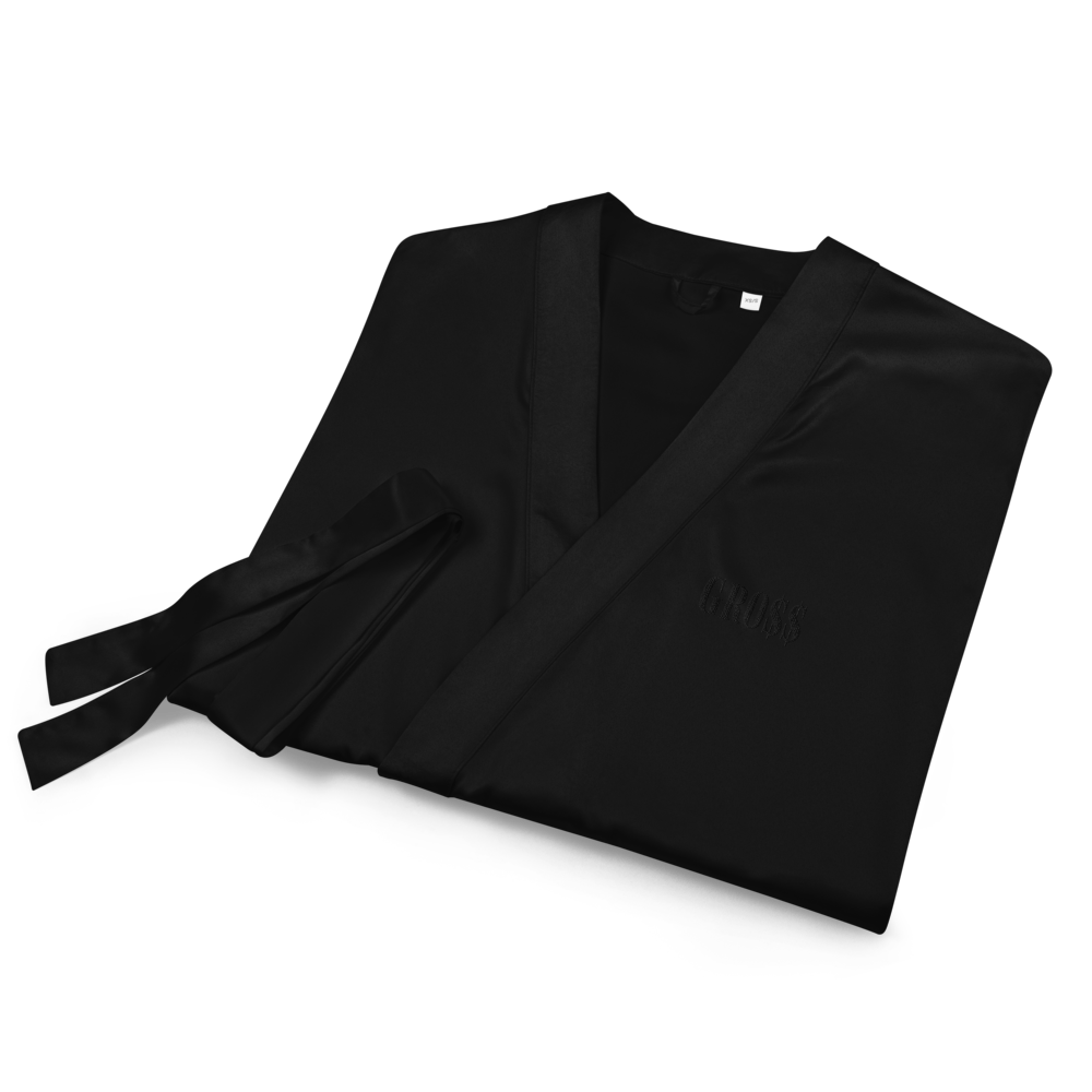GRO$$ (BLACK) Satin robe (BLACK), Color: Black, Size: XS/S