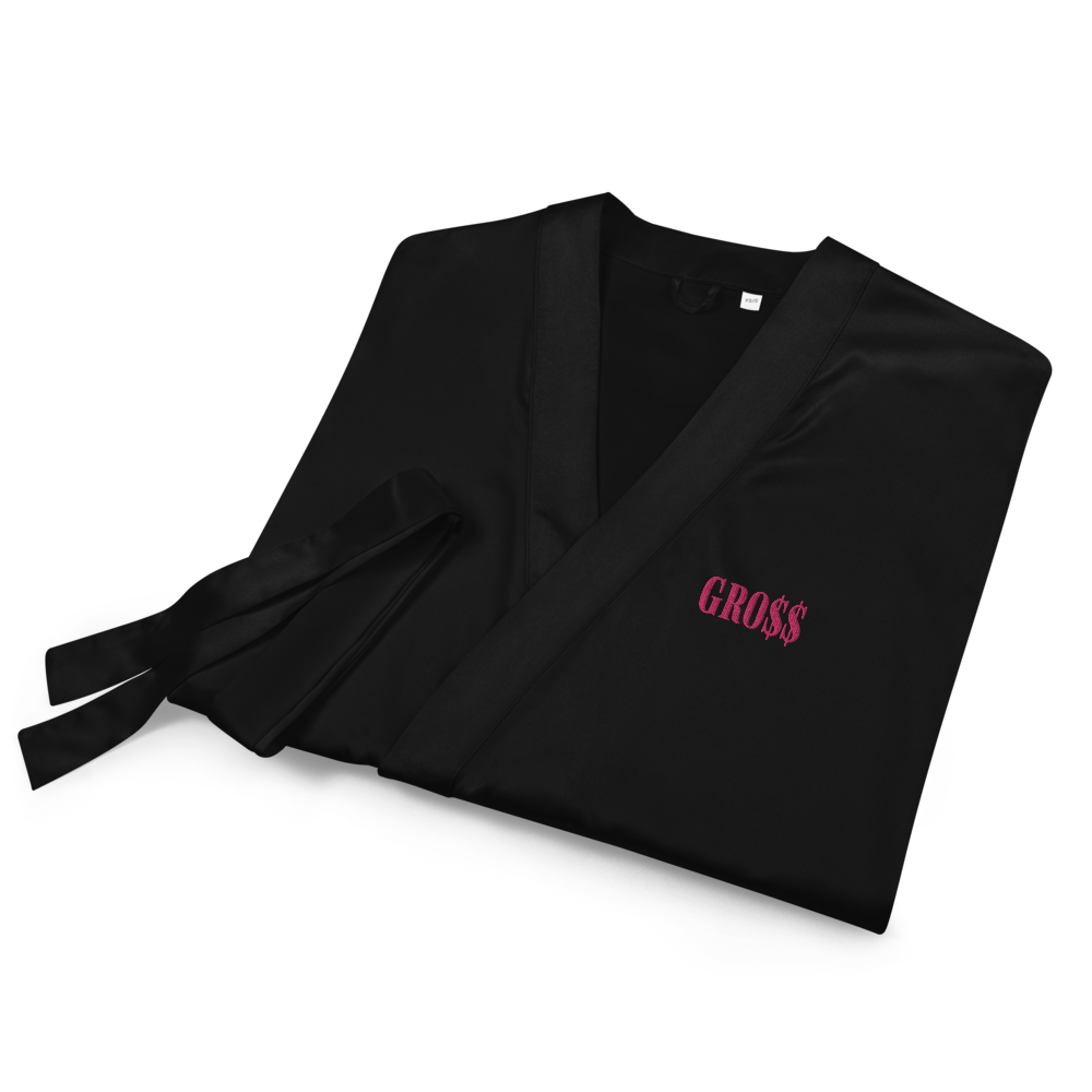 GRO$$ (PINK) Satin robe (BLACK), Color: Black, Size: XS/S