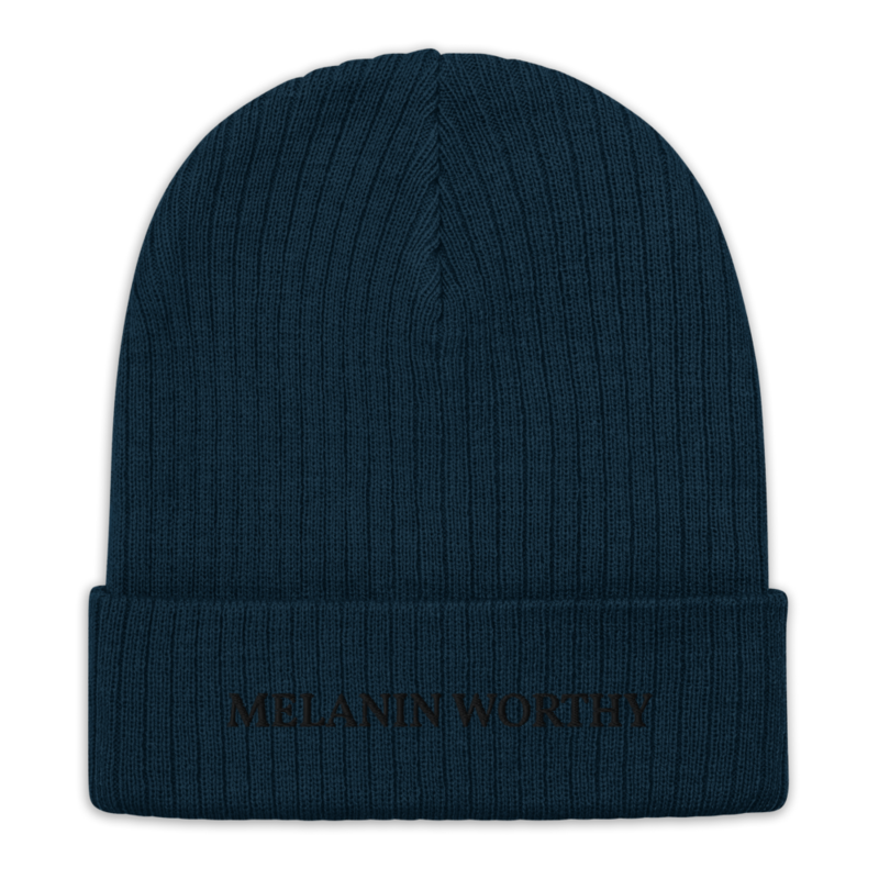 MELANIN WORHTY (BLACK) ECO FRIENDLY cuffed beanie (NAVY BLUE)