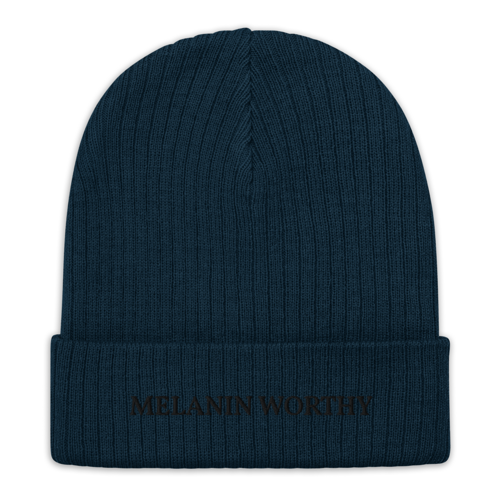 MELANIN WORHTY (BLACK) ECO FRIENDLY cuffed beanie (NAVY BLUE)