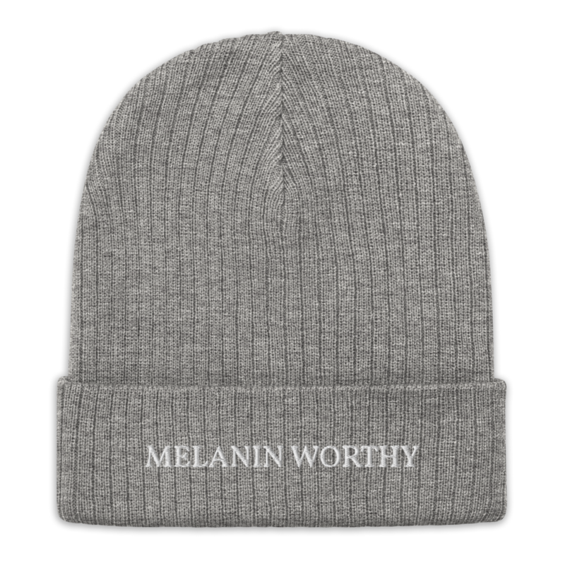 MELANIN WORHTY (WHITE) ECO FRIENDLY cuffed beanie (LIGHT GREY MELANGE)