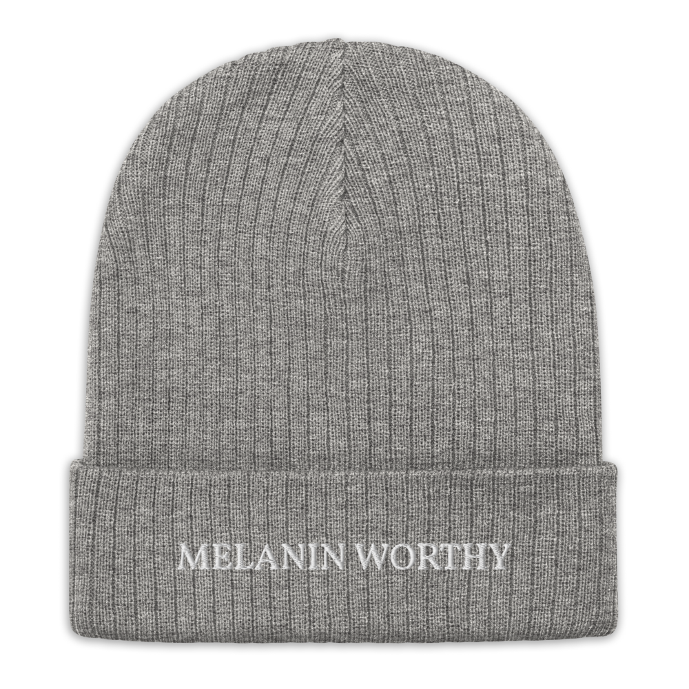 MELANIN WORHTY (WHITE) ECO FRIENDLY cuffed beanie (LIGHT GREY MELANGE)