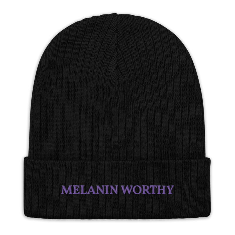 MELANIN WORHTY (PURPLE) ECO FRIENDLY cuffed beanie (BLACK)