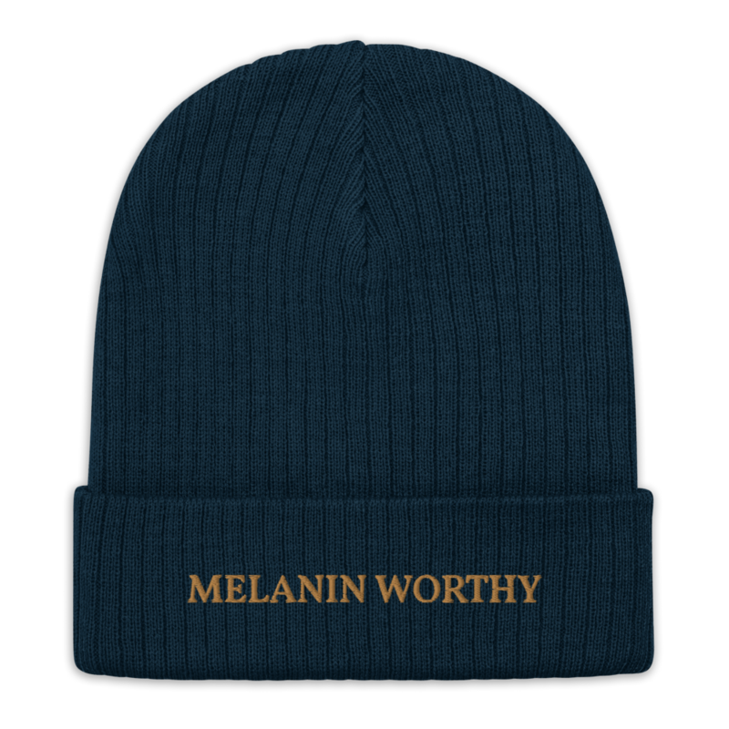 MELANIN WORHTY (OLD GOLD) ECO FRIENDLY cuffed beanie (NAVY BLUE)