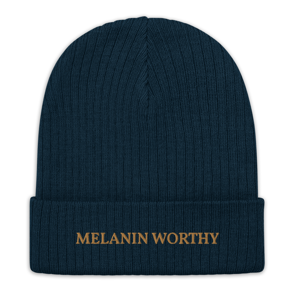 MELANIN WORHTY (OLD GOLD) ECO FRIENDLY cuffed beanie (NAVY BLUE)