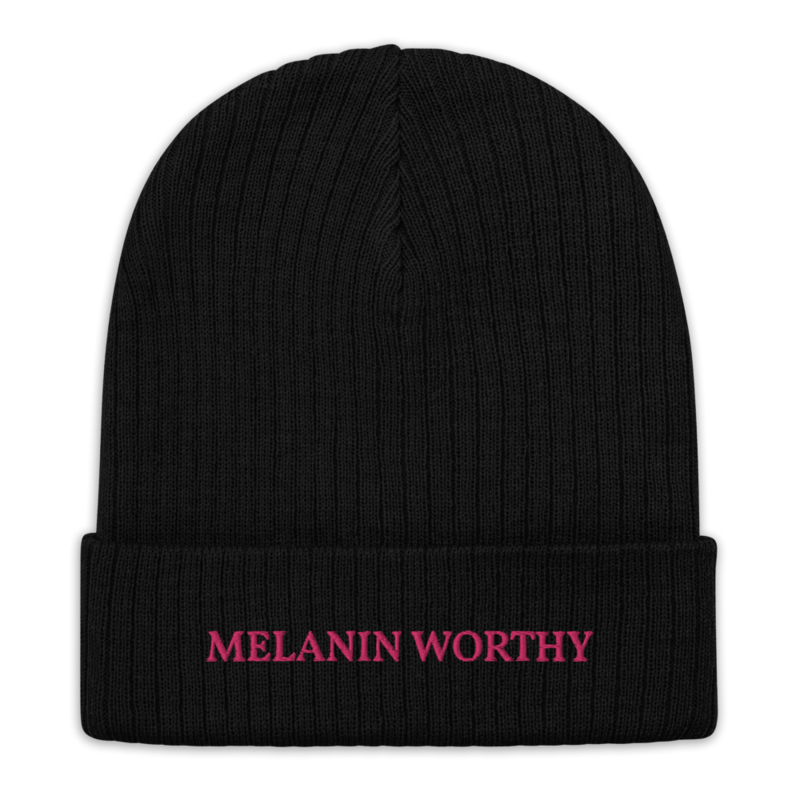 MELANIN WORHTY (PINK) ECO FRIENDLY cuffed beanie (BLACK)