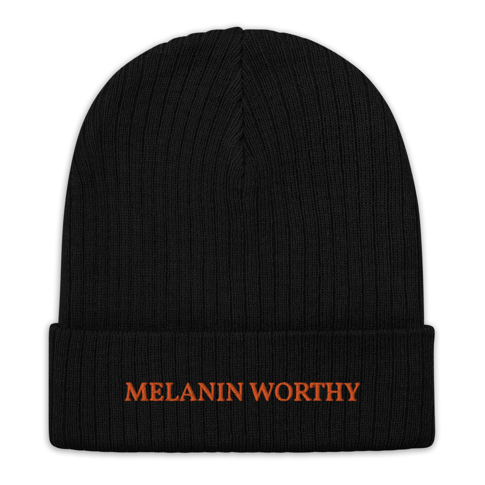 MELANIN WORHTY (ORANGE) ECO FRIENDLY cuffed beanie (OLIVE GREEN), Color: Black