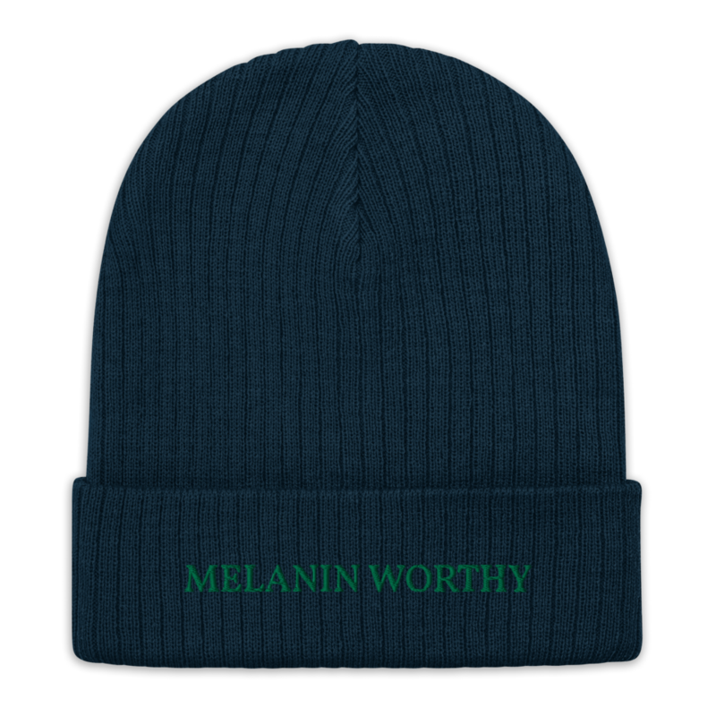 MELANIN WORHTY (KELLY GREEN) ECO FRIENDLY cuffed beanie (NAVY BLUE)