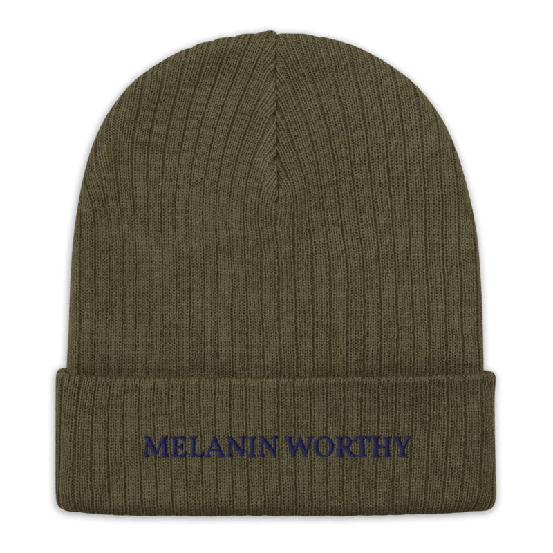 MELANIN WORHTY (NAVY BLUE) ECO FRIENDLY cuffed beanie (OLIVE GREEN)