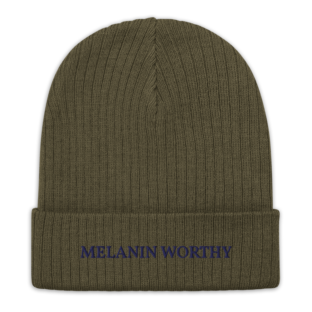 MELANIN WORHTY (NAVY BLUE) ECO FRIENDLY cuffed beanie (OLIVE GREEN)