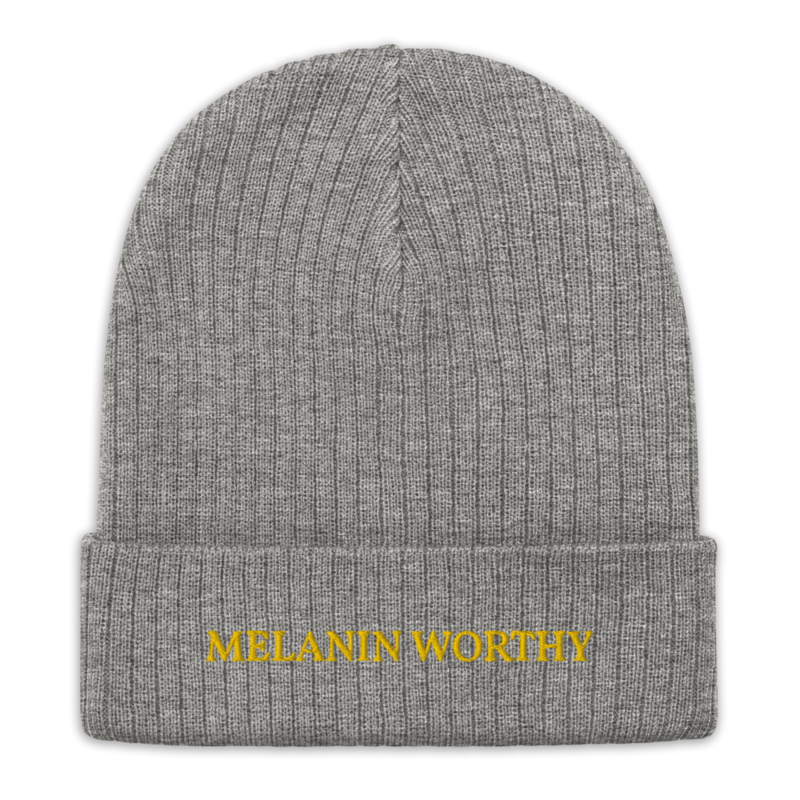 MELANIN WORHTY (YELLOW GOLD) ECO FRIENDLY cuffed beanie (LIGHT GREY MELANGE)