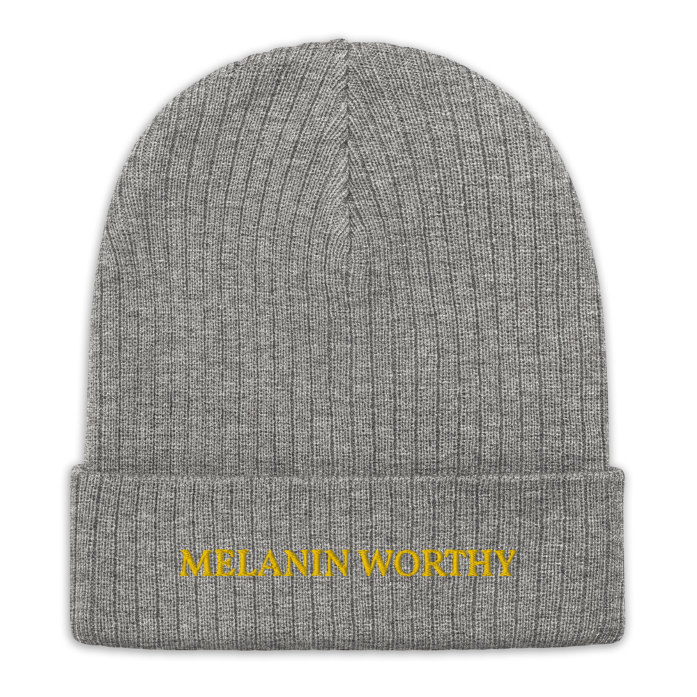 MELANIN WORHTY (YELLOW GOLD) ECO FRIENDLY cuffed beanie (LIGHT GREY MELANGE)