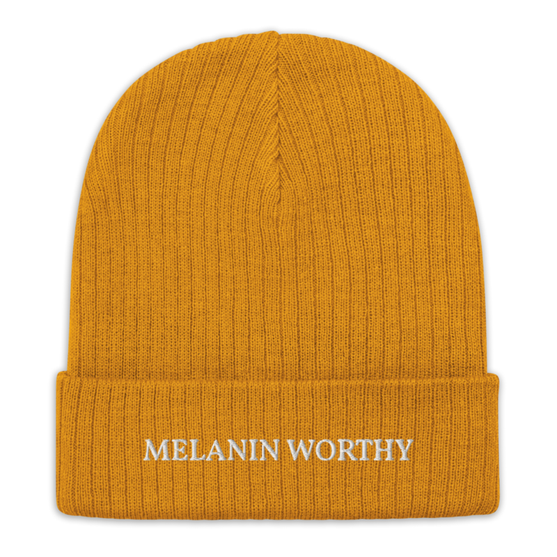 MELANIN WORHTY (WHITE) ECO FRIENDLY cuffed beanie (MUSTARD YELLOW)