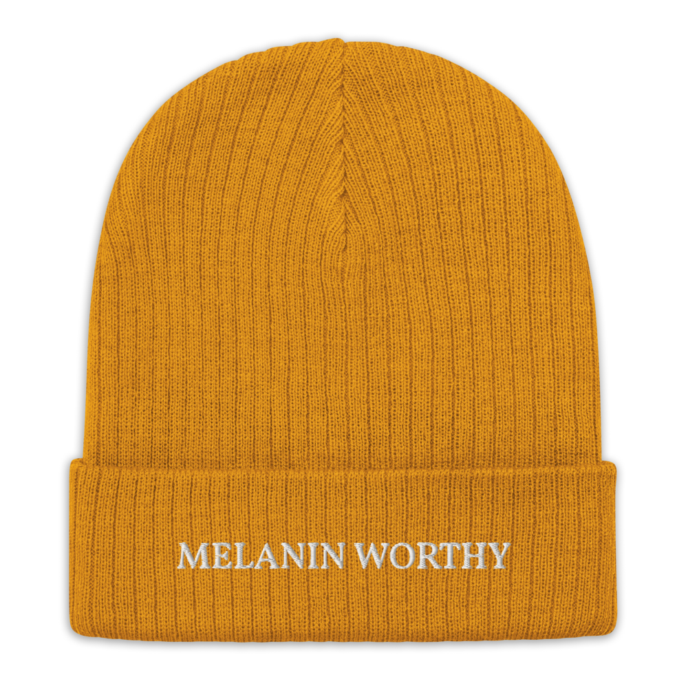 MELANIN WORHTY (WHITE) ECO FRIENDLY cuffed beanie (MUSTARD YELLOW)