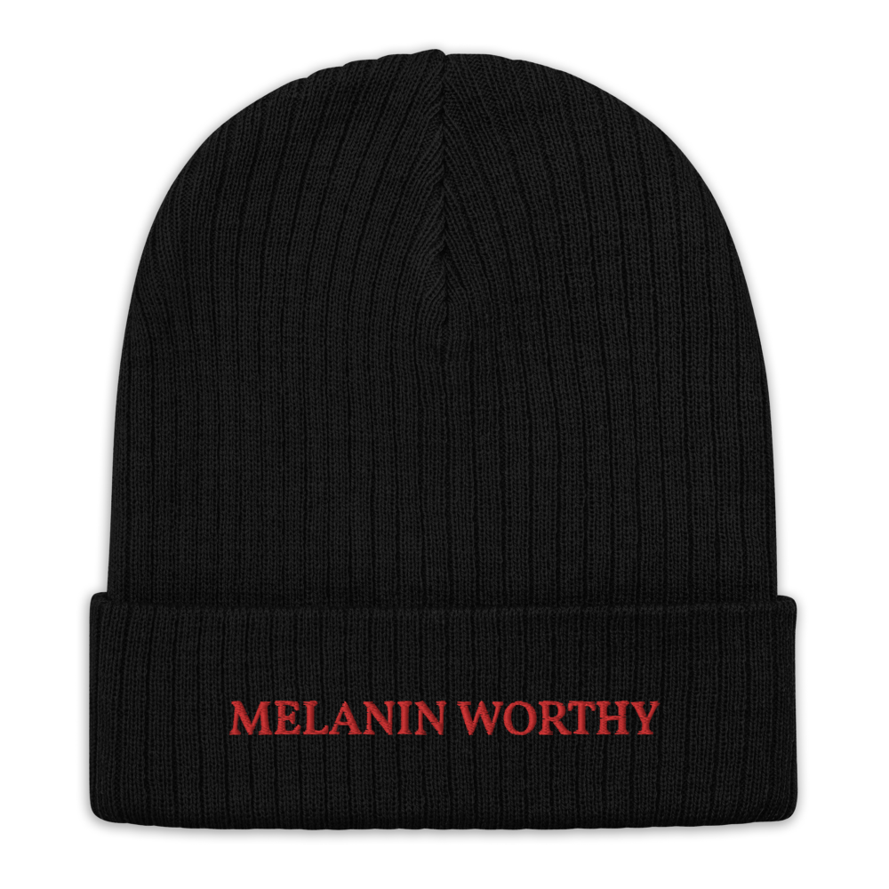 MELANIN WORHTY (RED) ECO FRIENDLY cuffed beanie (BLACK)