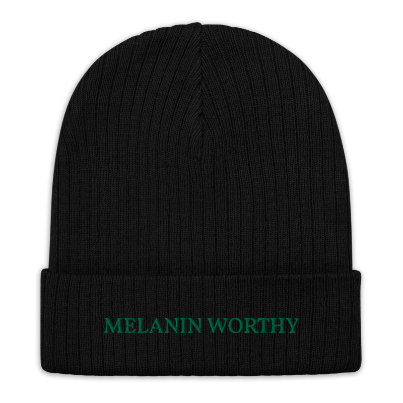 MELANIN WORHTY (KELLY GREEN) ECO FRIENDLY cuffed beanie (BLACK)