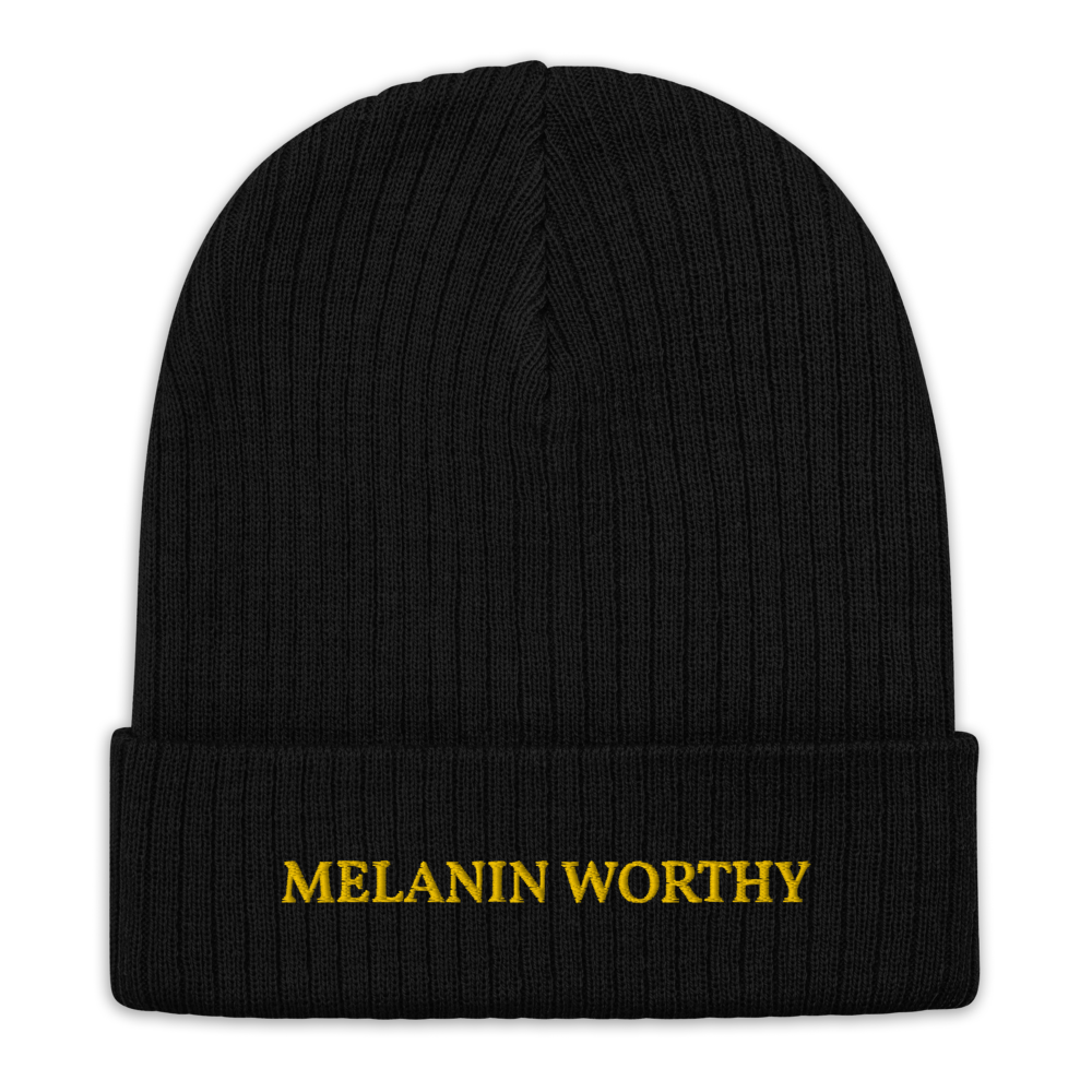 MELANIN WORHTY (YELLOW GOLD) ECO FRIENDLY cuffed beanie (BLACK)