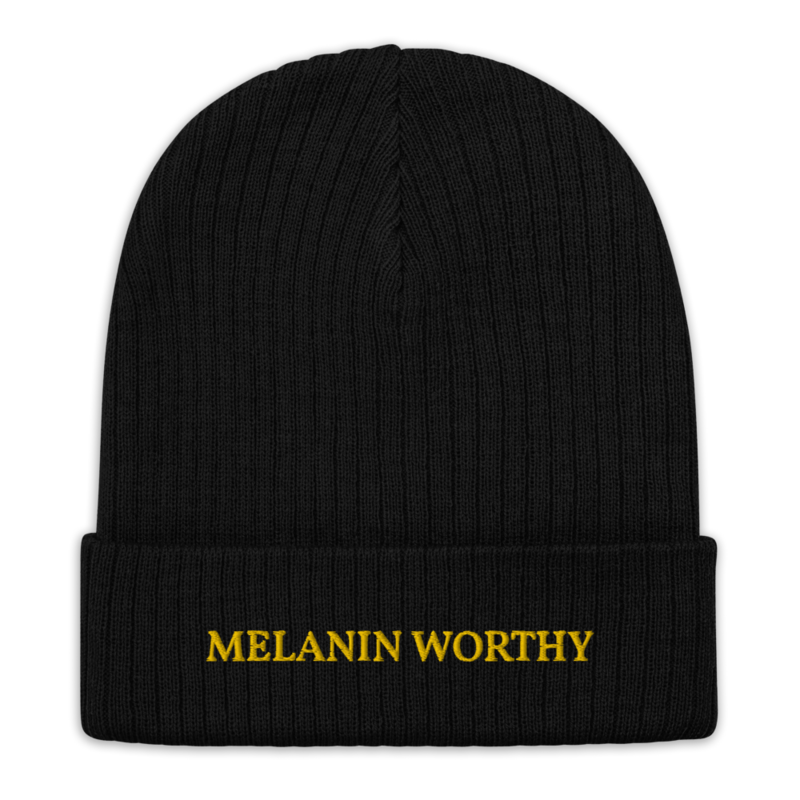 MELANIN WORHTY (YELLOW GOLD) ECO FRIENDLY cuffed beanie (BLACK)
