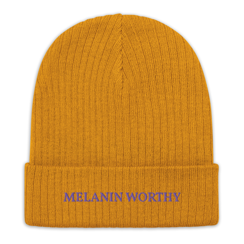 MELANIN WORHTY (PURPLE) ECO FRIENDLY cuffed beanie (MUSTARD YELLOW)