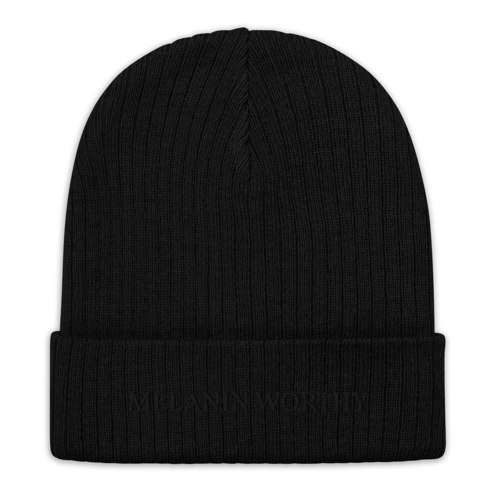 MELANIN WORHTY (BLACK) ECO FRIENDLY cuffed beanie (OLIVE GREEN), Color: Black
