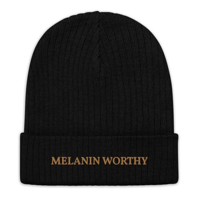 MELANIN WORHTY (OLD GOLD) ECO FRIENDLY cuffed beanie (BLACK)