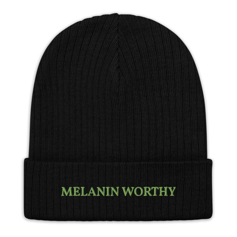 MELANIN WORHTY (KIWI GREEN) ECO FRIENDLY cuffed beanie (BLACK)