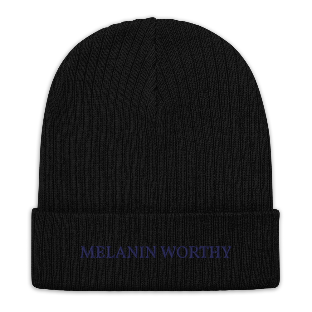 MELANIN WORHTY (NAVY BLUE) ECO FRIENDLY cuffed beanie (BLACK)