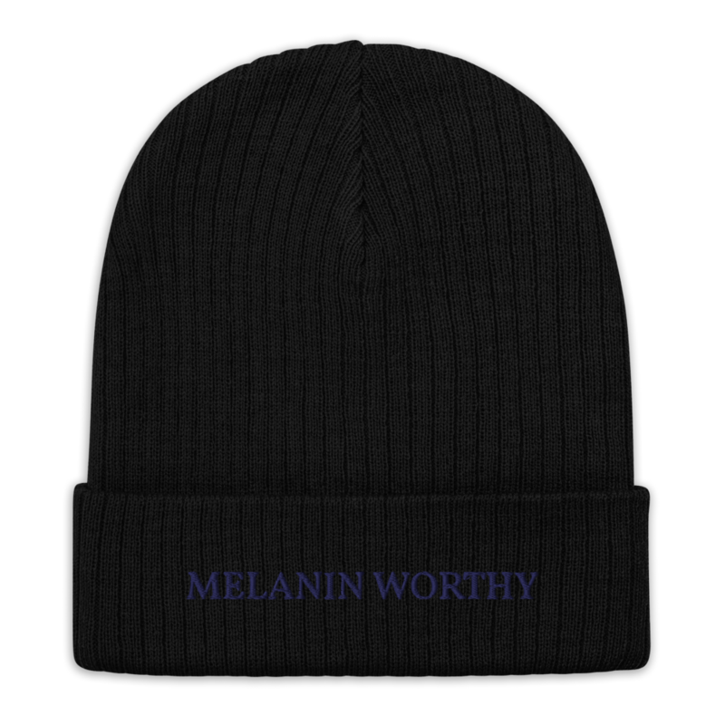 MELANIN WORHTY (NAVY BLUE) ECO FRIENDLY cuffed beanie (BLACK)