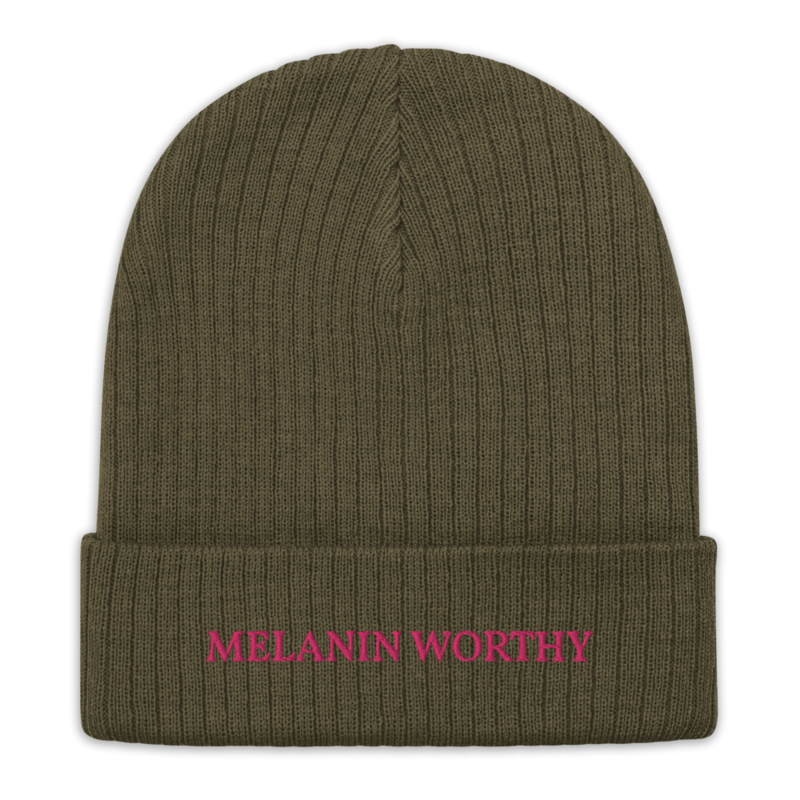 MELANIN WORHTY (PINK) ECO FRIENDLY cuffed beanie (OLIVE GREEN)