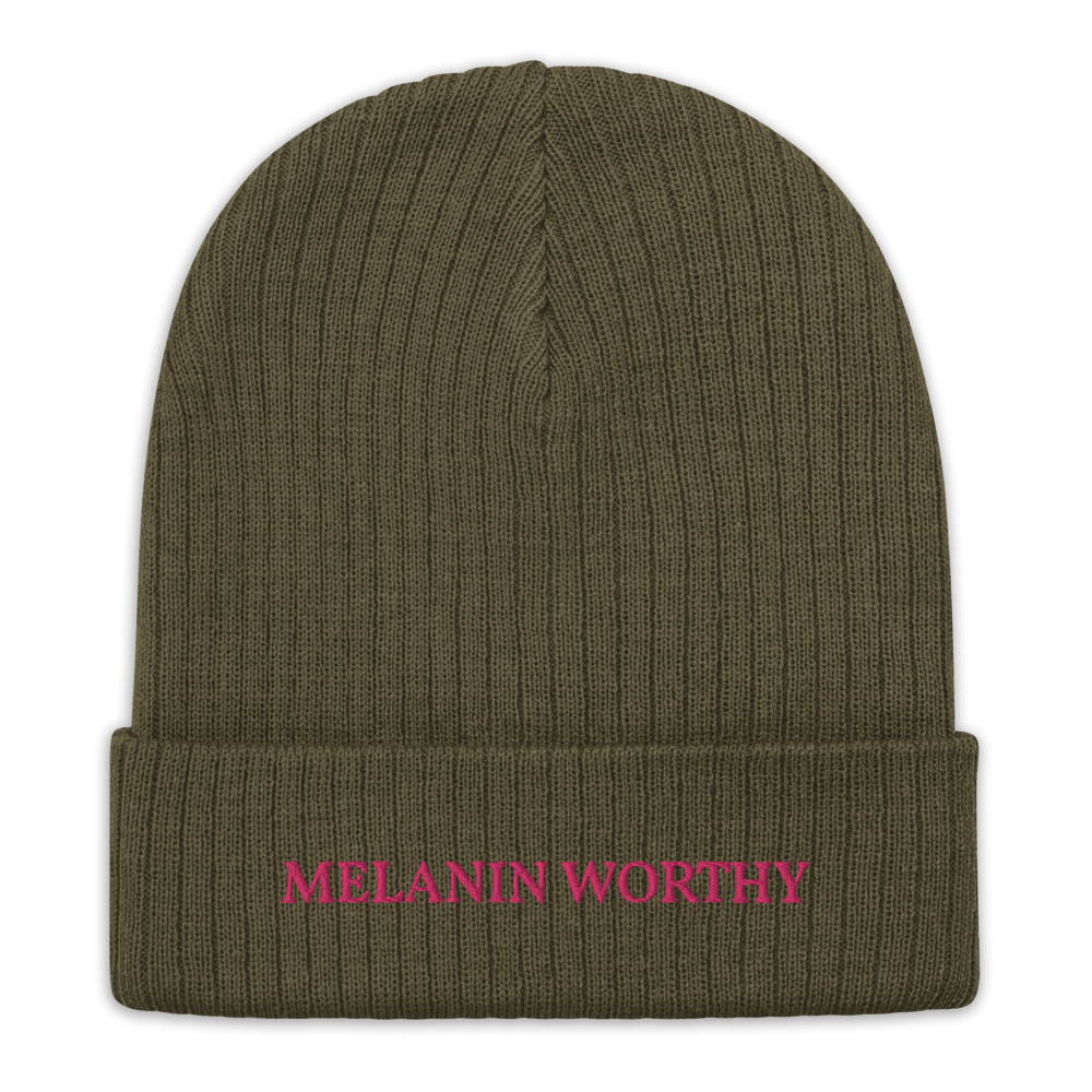 MELANIN WORHTY (PINK) ECO FRIENDLY cuffed beanie (OLIVE GREEN)