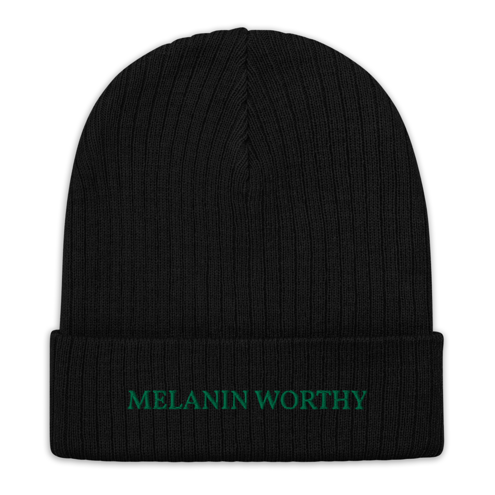 MELANIN WORHTY (KELLY GREEN) ECO FRIENDLY cuffed beanie (OLIVE GREEN), Color: Black