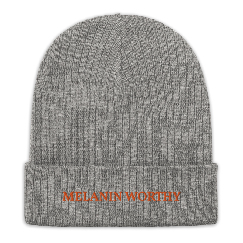 MELANIN WORHTY (ORANGE) ECO FRIENDLY cuffed beanie (LIGHT GREY MELANGE)