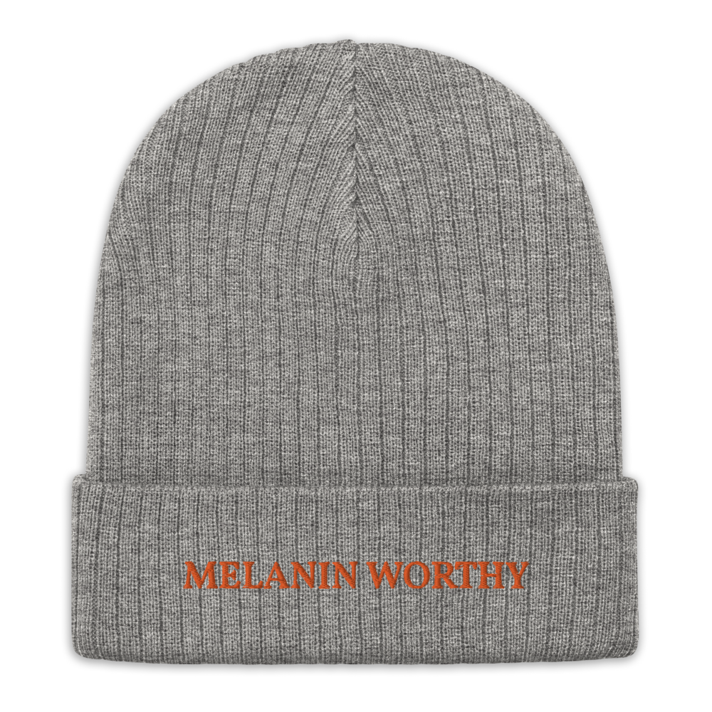 MELANIN WORHTY (ORANGE) ECO FRIENDLY cuffed beanie (LIGHT GREY MELANGE)