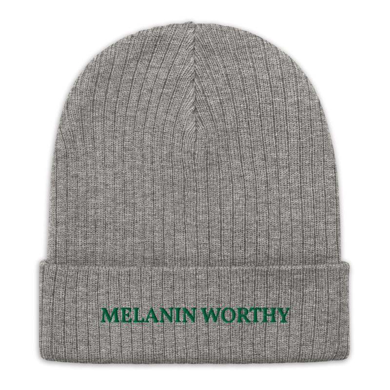 MELANIN WORHTY (KELLY GREEN) ECO FRIENDLY cuffed beanie (LIGHT GREY MELANGE)