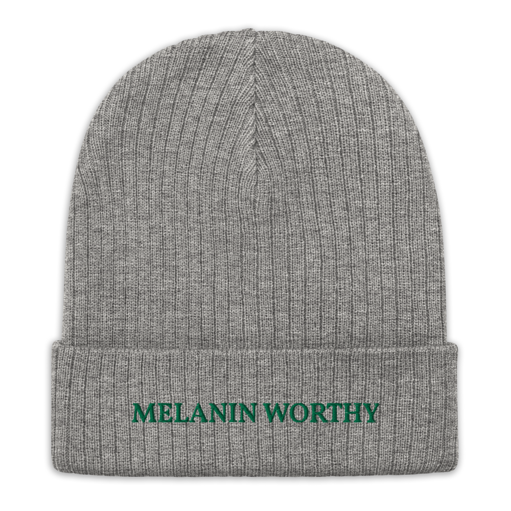 MELANIN WORHTY (KELLY GREEN) ECO FRIENDLY cuffed beanie (LIGHT GREY MELANGE)