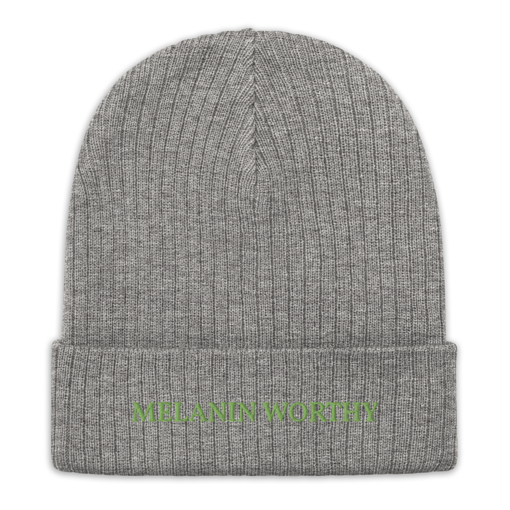 MELANIN WORHTY (KIWI GREEN) ECO FRIENDLY cuffed beanie (LIGHT GREY MELANGE)