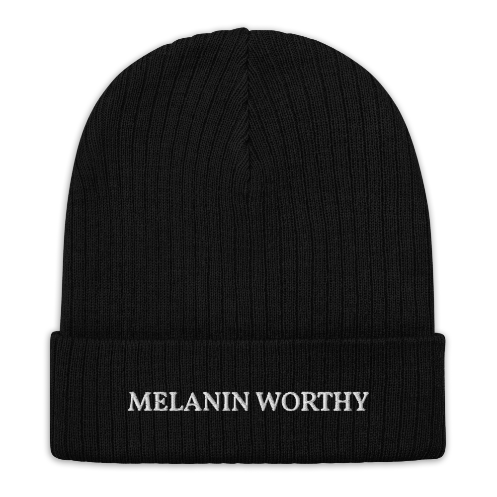 MELANIN WORHTY (WHITE) ECO FRIENDLY cuffed beanie (BLACK)