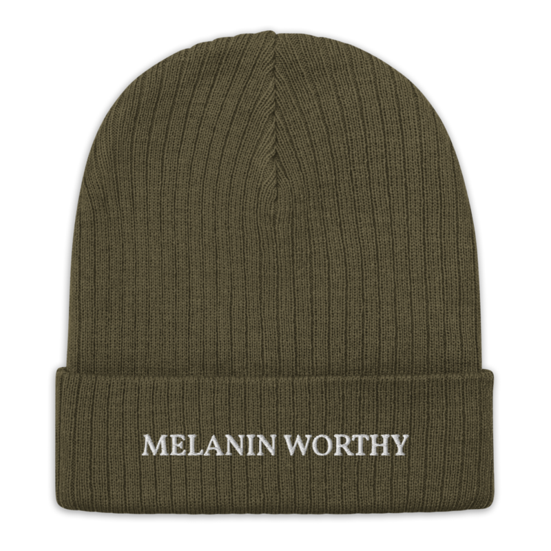 MELANIN WORHTY (WHITE) ECO FRIENDLY cuffed beanie (OLIVE GREEN)