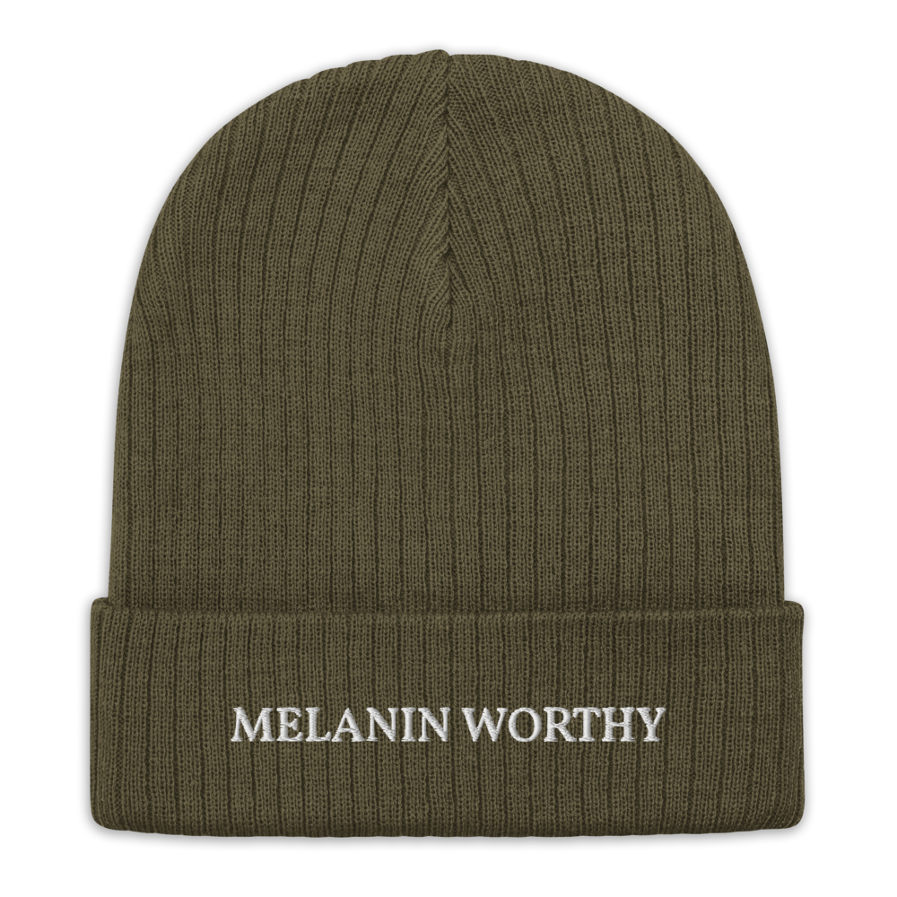 MELANIN WORHTY (WHITE) ECO FRIENDLY cuffed beanie (OLIVE GREEN)