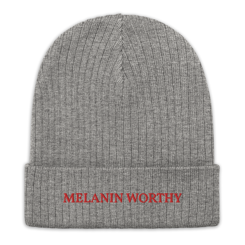 MELANIN WORHTY (RED) ECO FRIENDLY cuffed beanie (LIGHT GREY MELANGE)