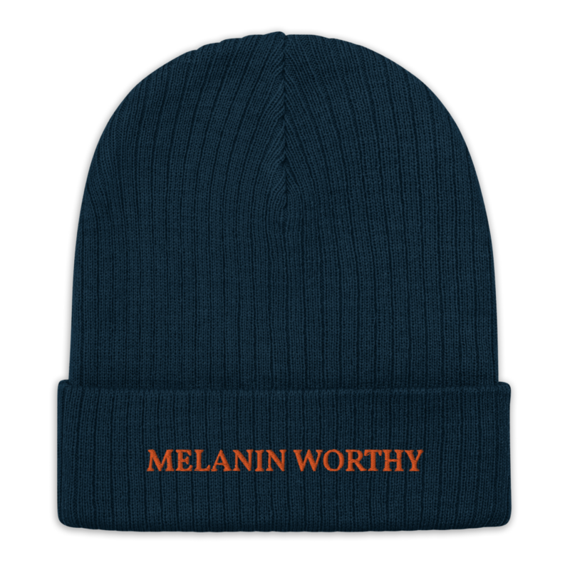 MELANIN WORHTY (ORANGE) ECO FRIENDLY cuffed beanie (NAVY BLUE)
