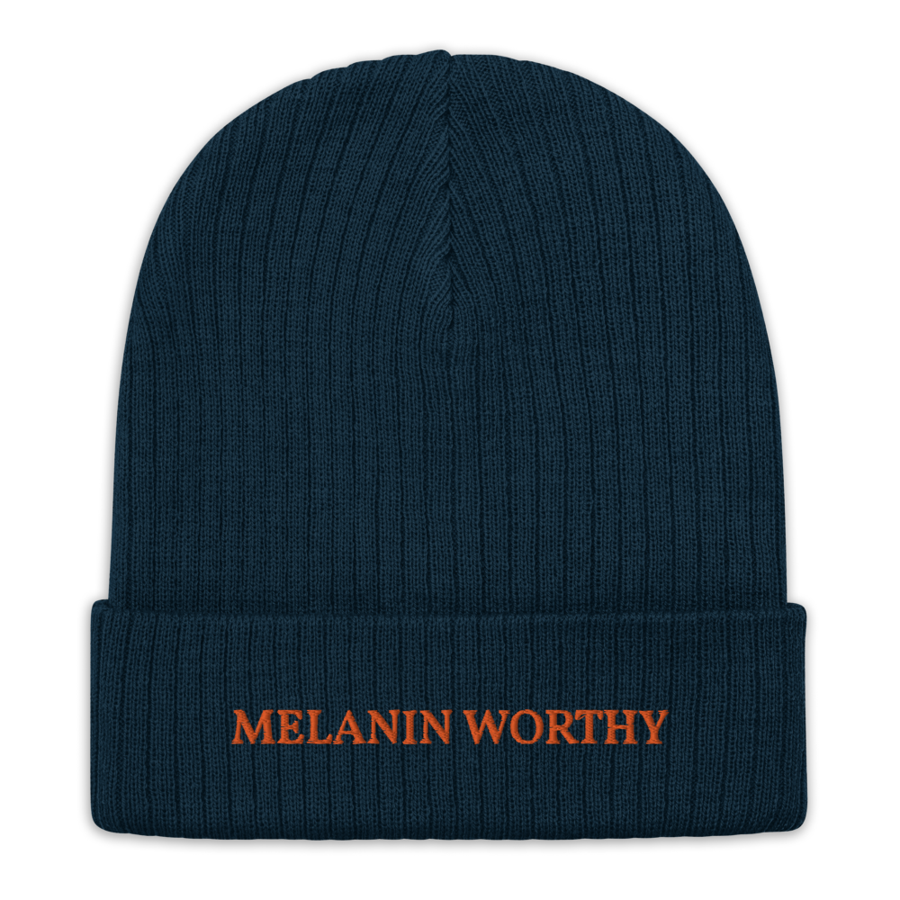 MELANIN WORHTY (ORANGE) ECO FRIENDLY cuffed beanie (NAVY BLUE)